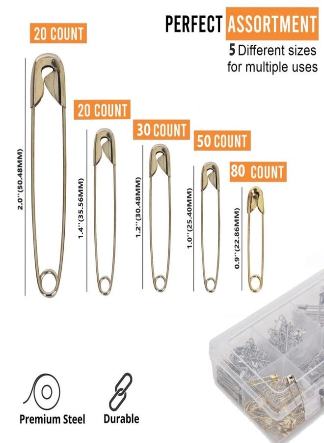 Aqbah Pack of 200 Safety Pins Assorted, Pins for Saree, Clothes, 5 Sizes from Small to Large Safety pins for Multi-Purpose use, Heavy Duty Variety Pack - Image 2